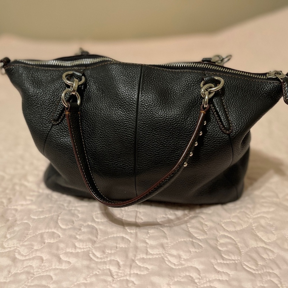 COACH Black Pebble Leather Stud Embellished Kelsey Shoulder Satchel Bag